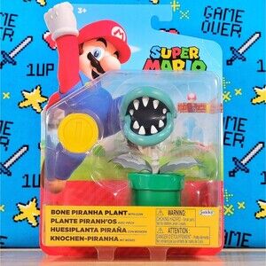Jakks Pacific Super Mario Bone Piranha Plant & Gold Coin 4" Nintendo Collectible